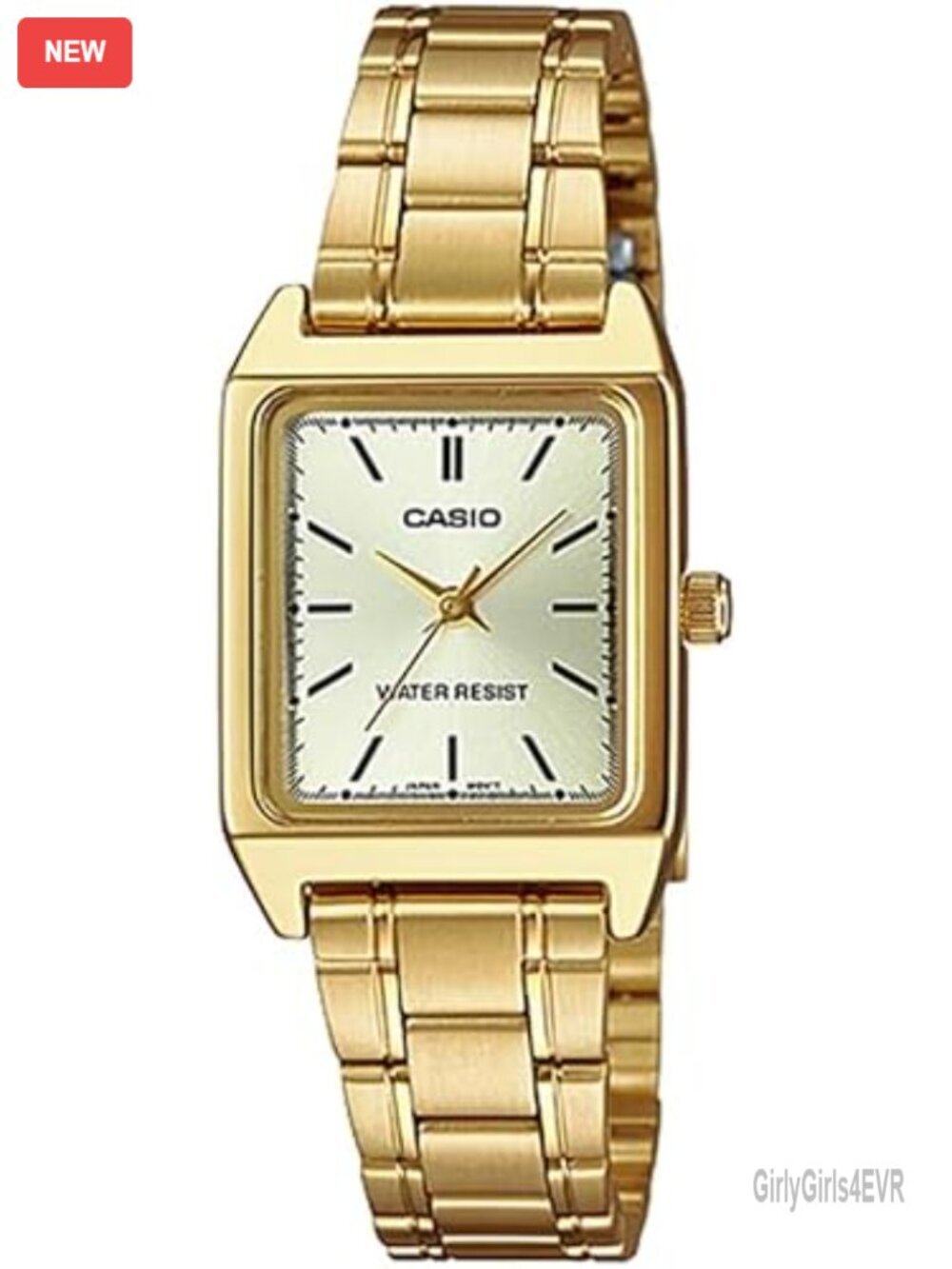 Rectangular Stainless Steel Dress Watch with Gold Index Dial